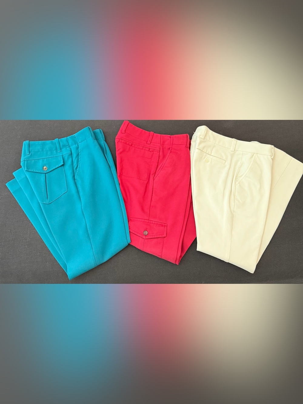 Men's Mr. Turk Chino Pants in Teal, Red, and Cream - lot of 3 - size 28